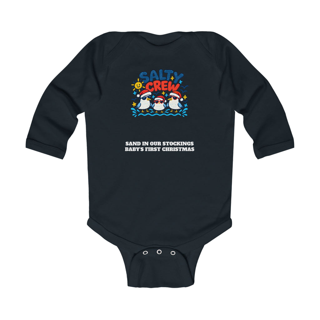 Custom Baby Salty Crew Beach Christmas Long Sleeve Onesie