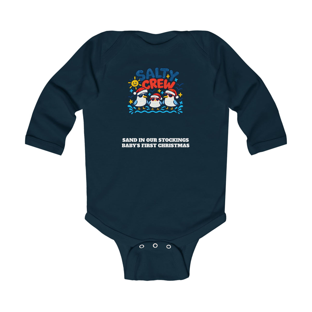Custom Baby Salty Crew Beach Christmas Long Sleeve Onesie