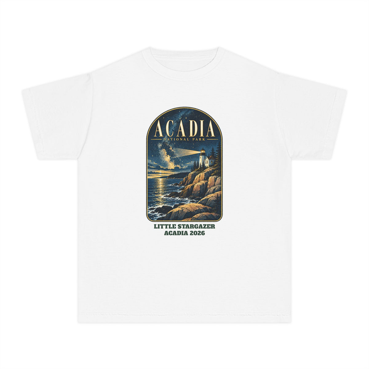 Custom Kids Acadia National Park Lighthouse Night Sky Shirt