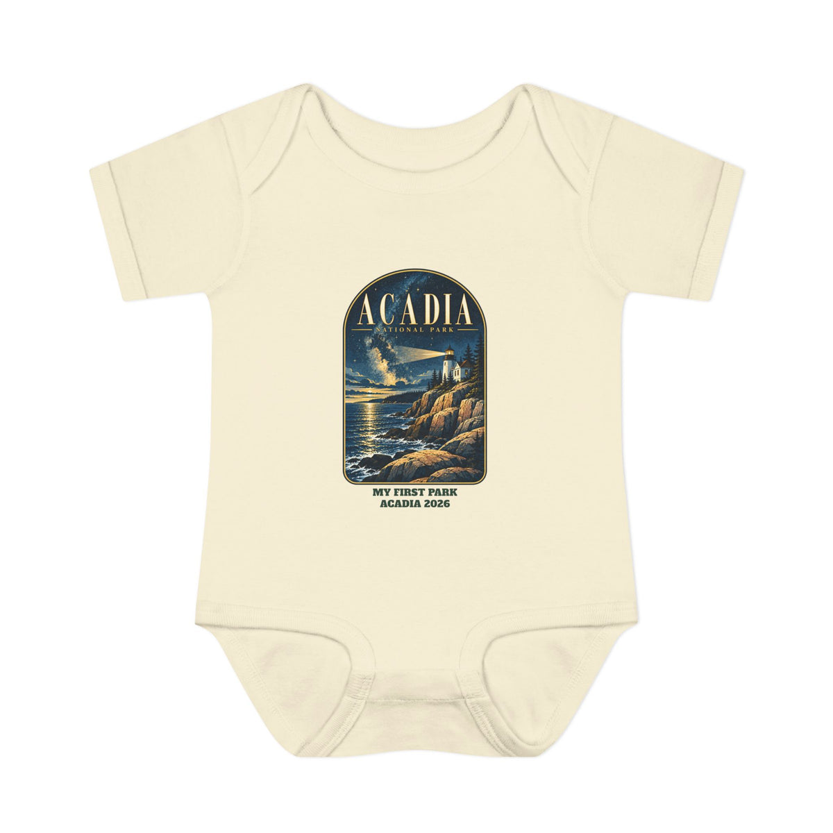 Custom Baby Acadia National Park Lighthouse Night Sky Onesie