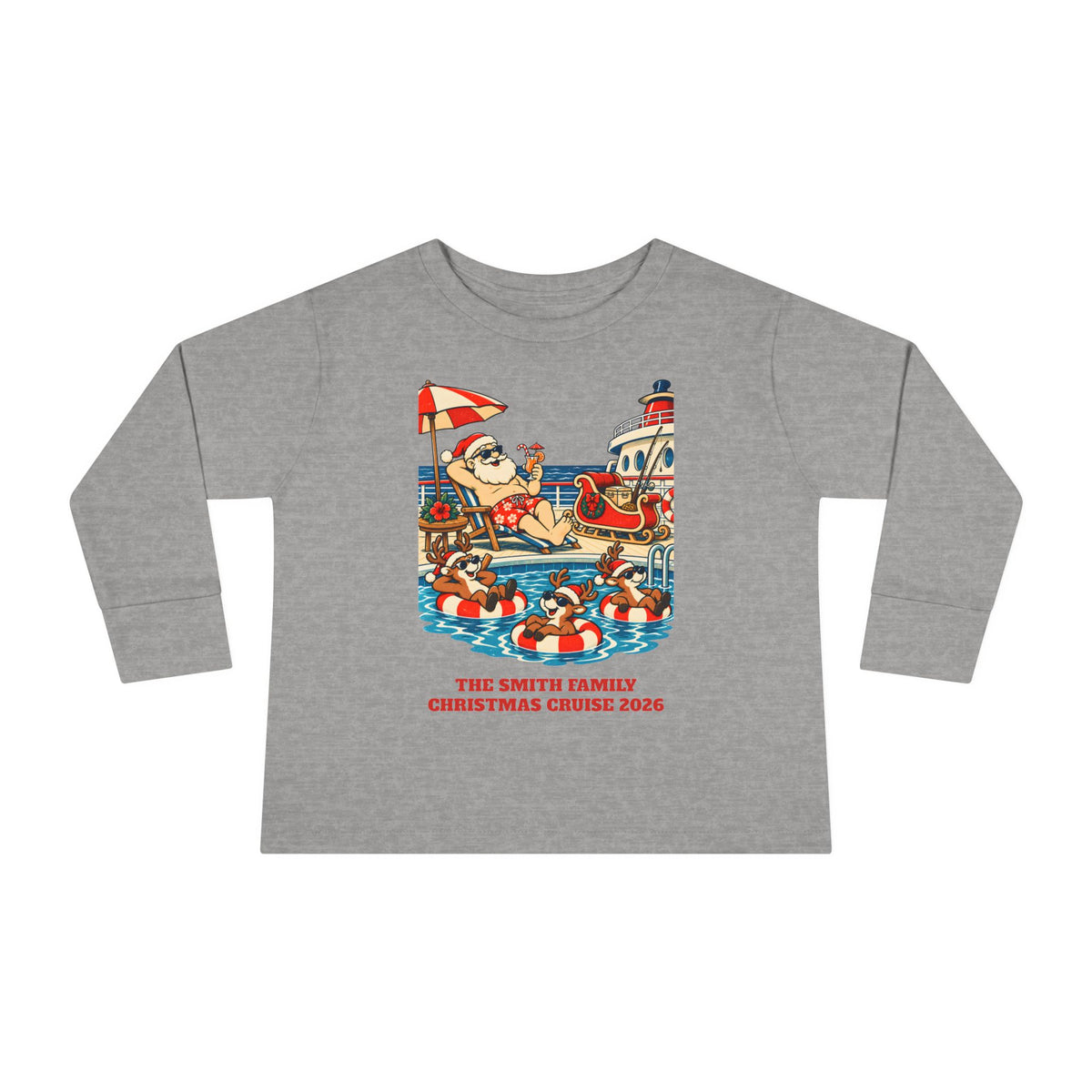 Custom Toddler Santa Pool Day Christmas Cruise Long Sleeve Shirt