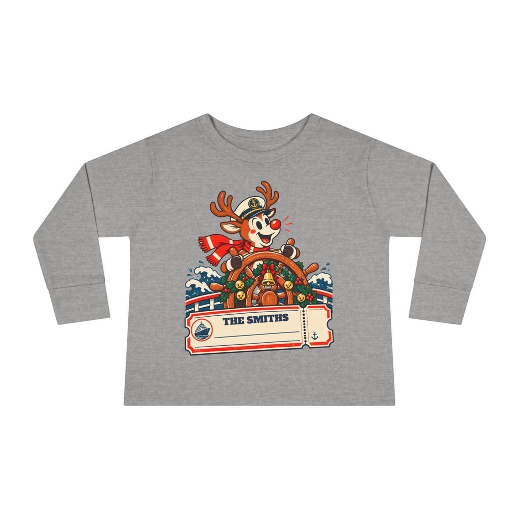 Custom Toddler Reindeer Captain Christmas Cruise Long Sleeve Shirt