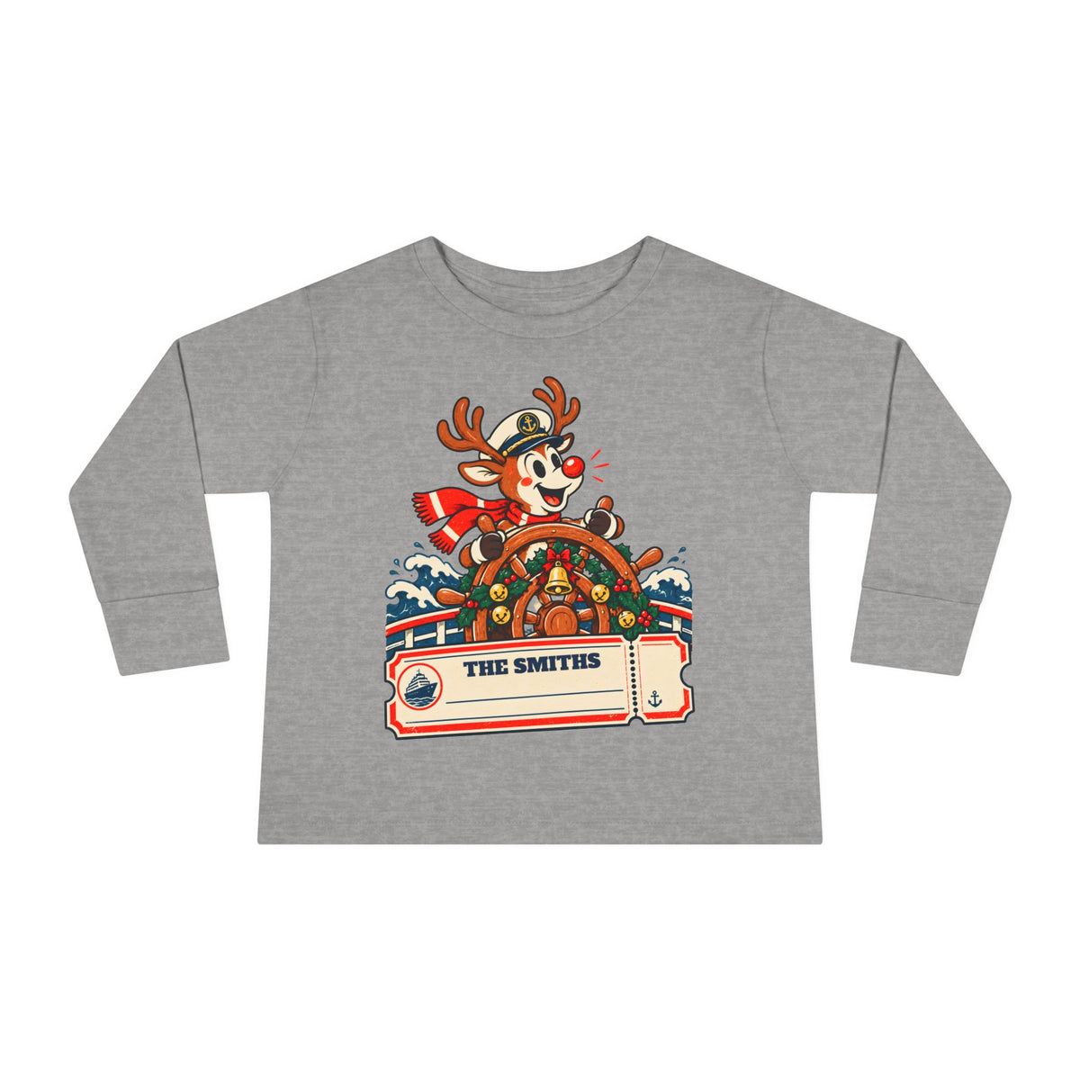 Custom Toddler Reindeer Captain Christmas Cruise Long Sleeve Shirt