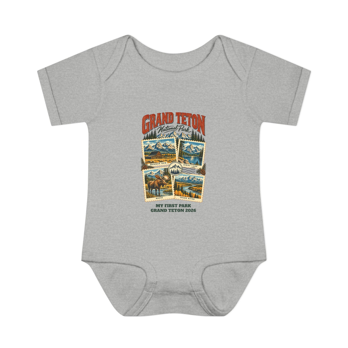 Custom Baby Grand Teton National Park Stamp Collage Onesie