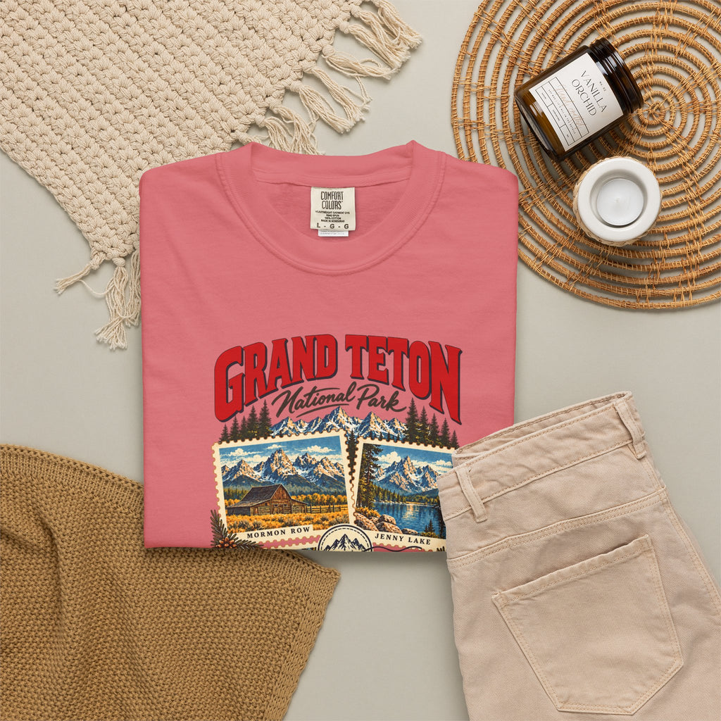 Custom Grand Teton National Park Stamp Collage Shirt