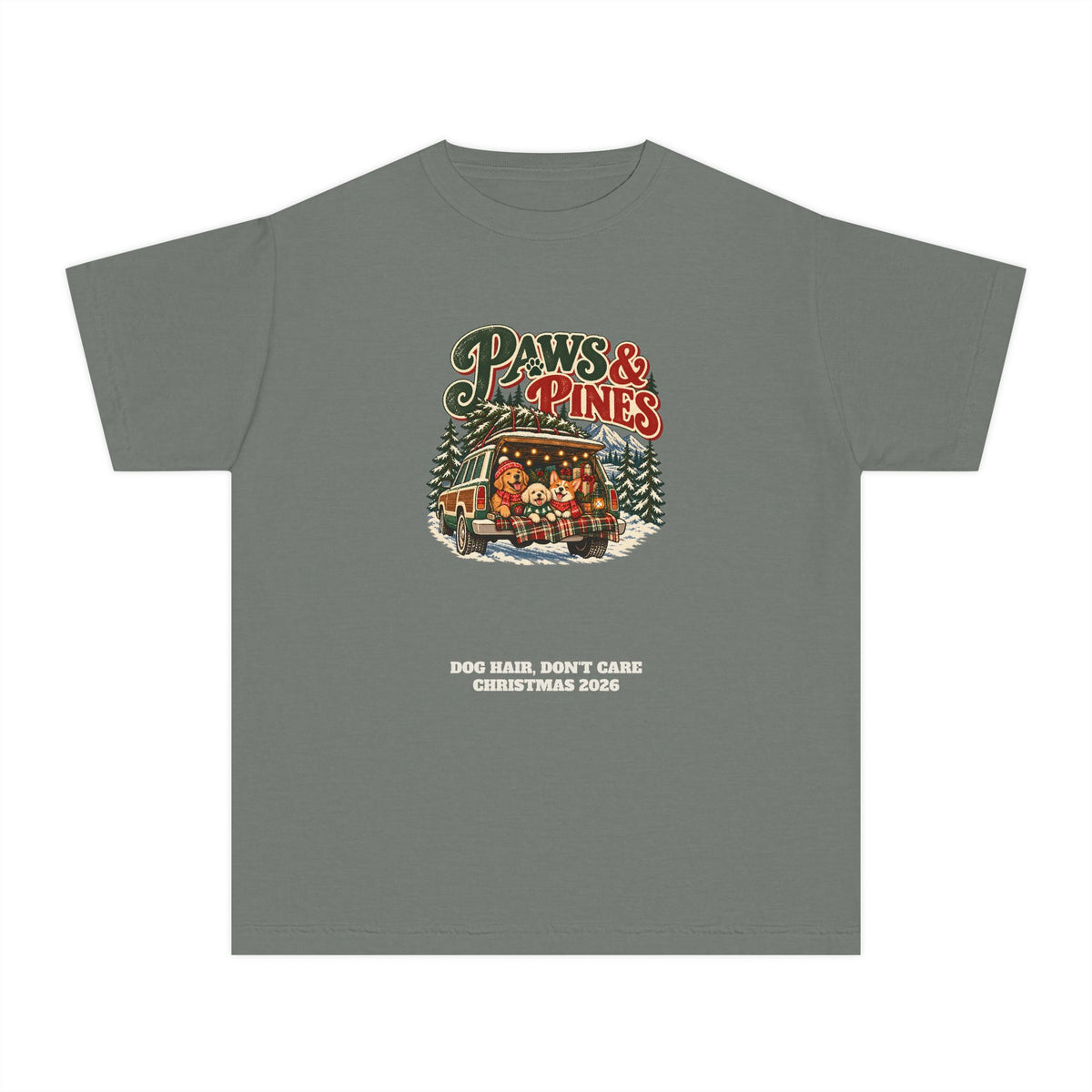 Custom Kids Paws & Pines Christmas Dog Shirt