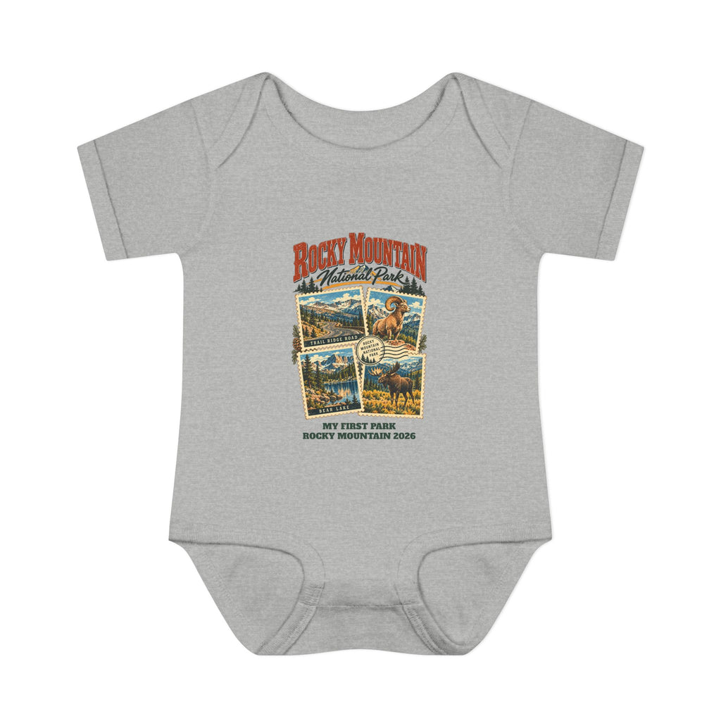 Custom Baby Rocky Mountain National Park Stamp Collage Onesie