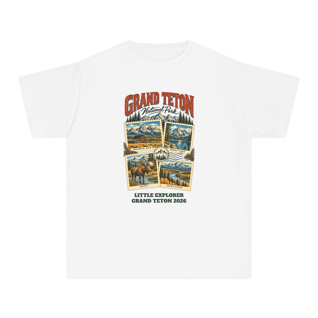 Custom Kids Grand Teton National Park Stamp Collage Shirt