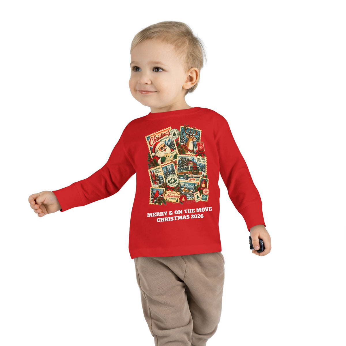Custom Toddler Christmas Adventures Vintage Stamp Long Sleeve Shirt
