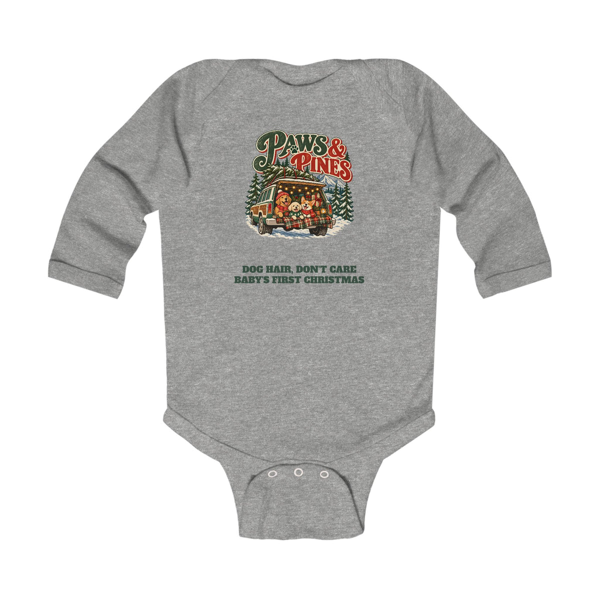 Custom Baby Paws & Pines Christmas Dog Long Sleeve Onesie