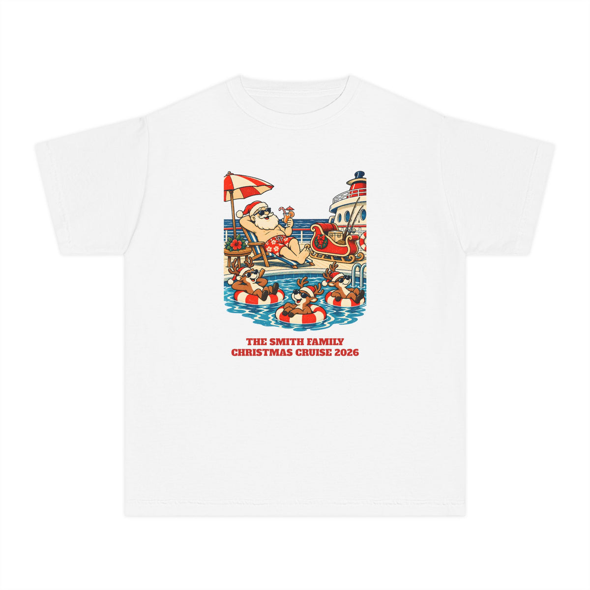 Custom Kids Santa Pool Day Christmas Cruise Shirt