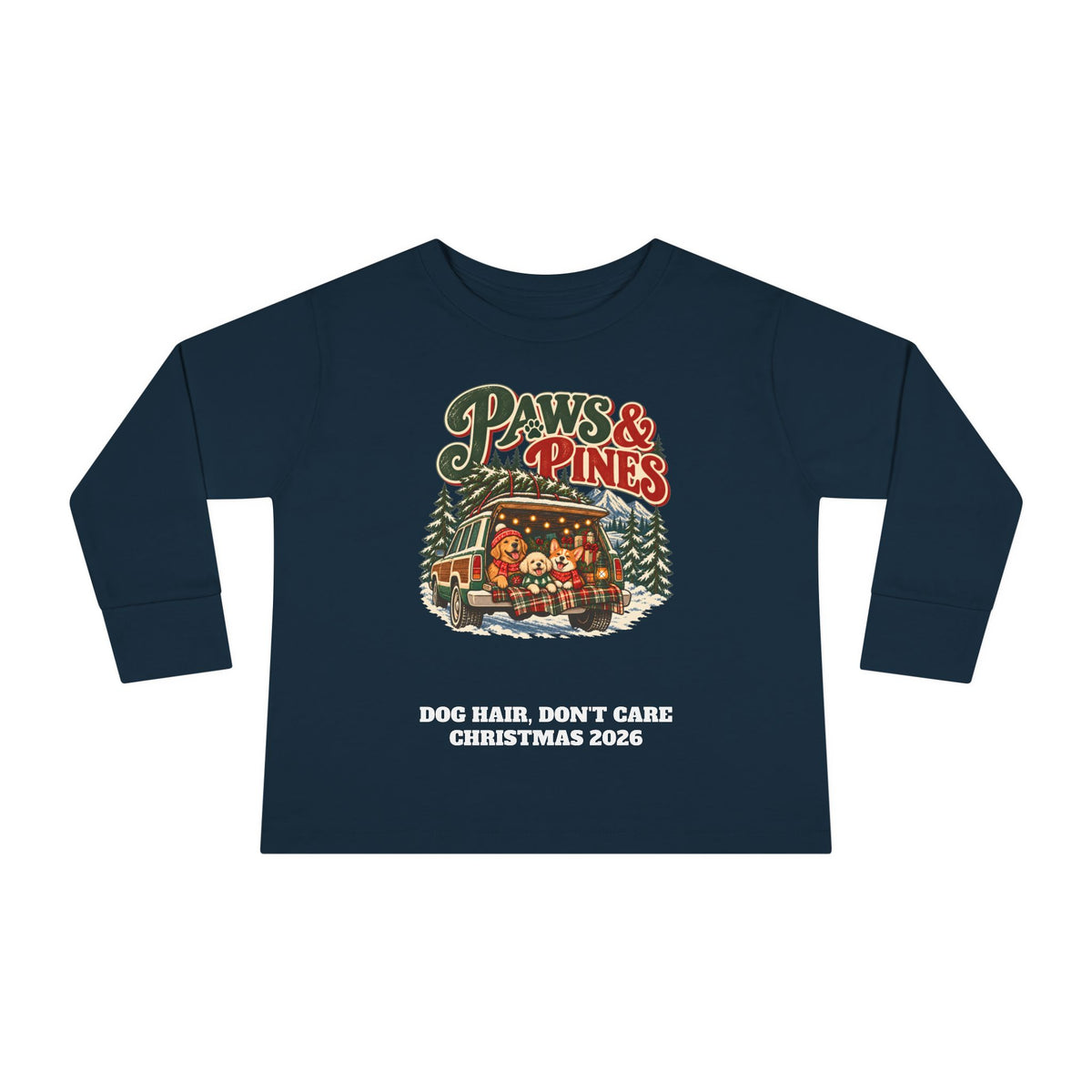 Custom Toddler Paws & Pines Christmas Dog Long Sleeve Shirt