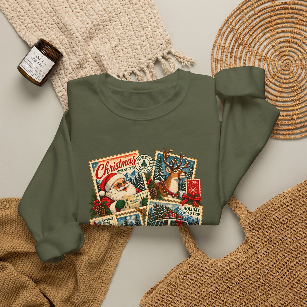 Custom Christmas Adventures Vintage Stamp Sweatshirt