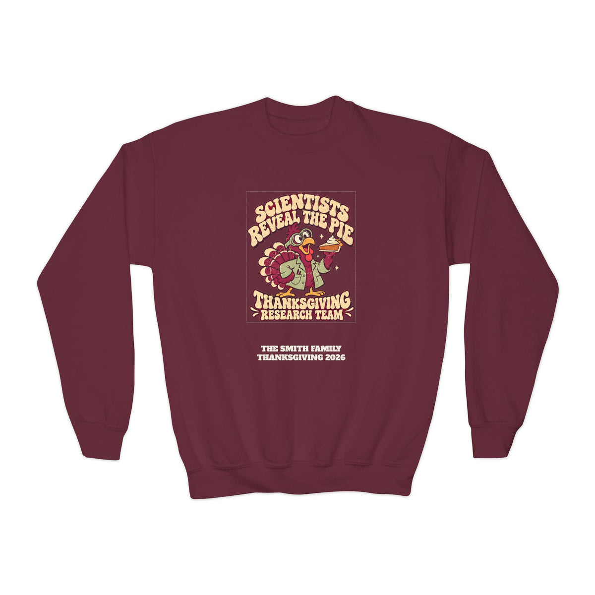 Custom Kids Thanksgiving Pie Research Team Sweatshirt