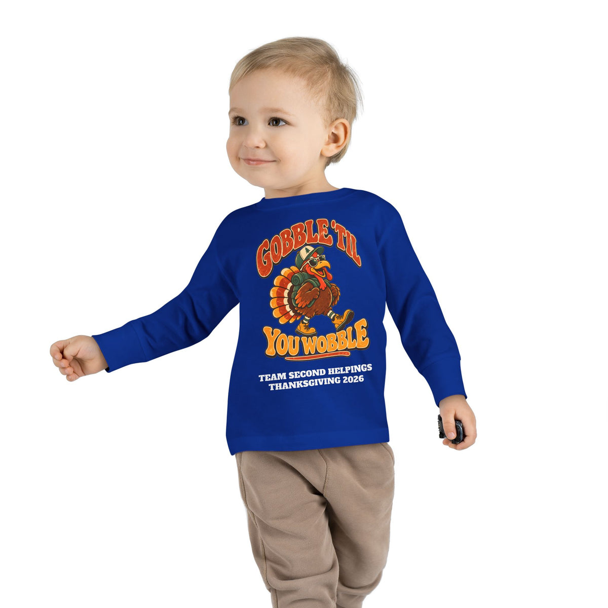 Custom Toddler Gobble 'Til You Wobble Thanksgiving Long Sleeve Shirt
