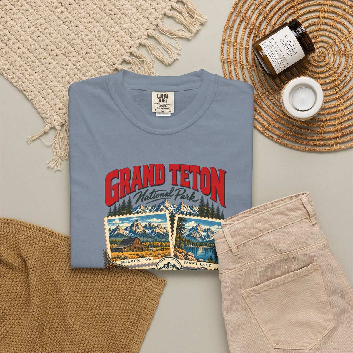 Custom Grand Teton National Park Stamp Collage Shirt