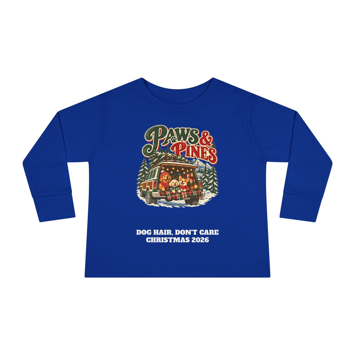 Custom Toddler Paws & Pines Christmas Dog Long Sleeve Shirt