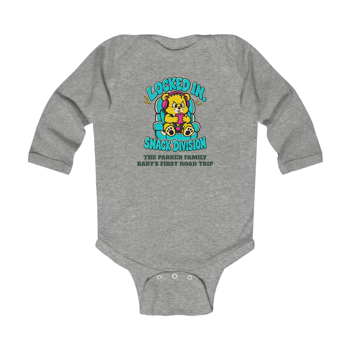 Custom Baby Snack Division Road Trip Long Sleeve Onesie