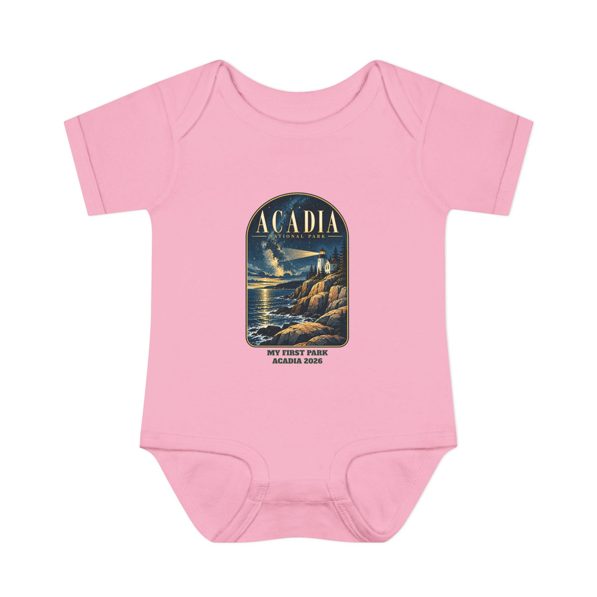 Custom Baby Acadia National Park Lighthouse Night Sky Onesie