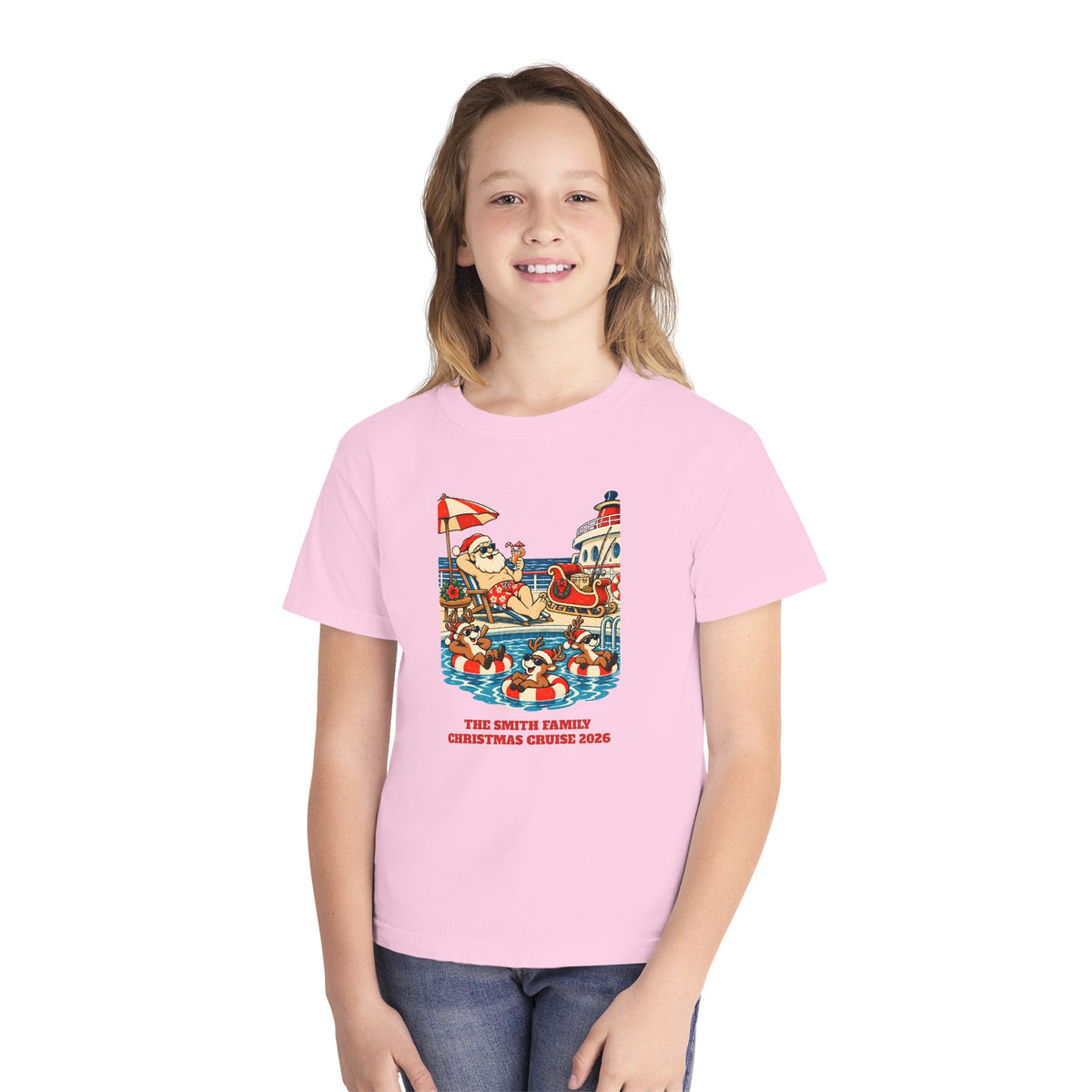 Custom Kids Santa Pool Day Christmas Cruise Shirt
