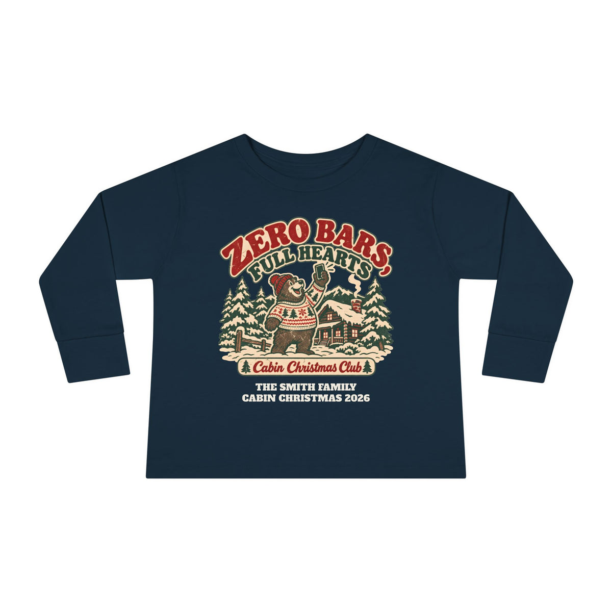 Custom Toddler Zero Bars Full Hearts Cabin Christmas Long Sleeve Shirt
