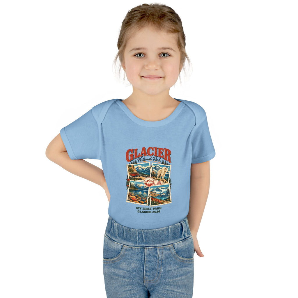 Custom Baby Glacier National Park Stamp Collage Onesie