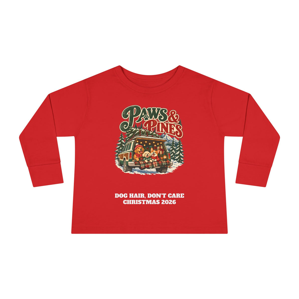Custom Toddler Paws & Pines Christmas Dog Long Sleeve Shirt