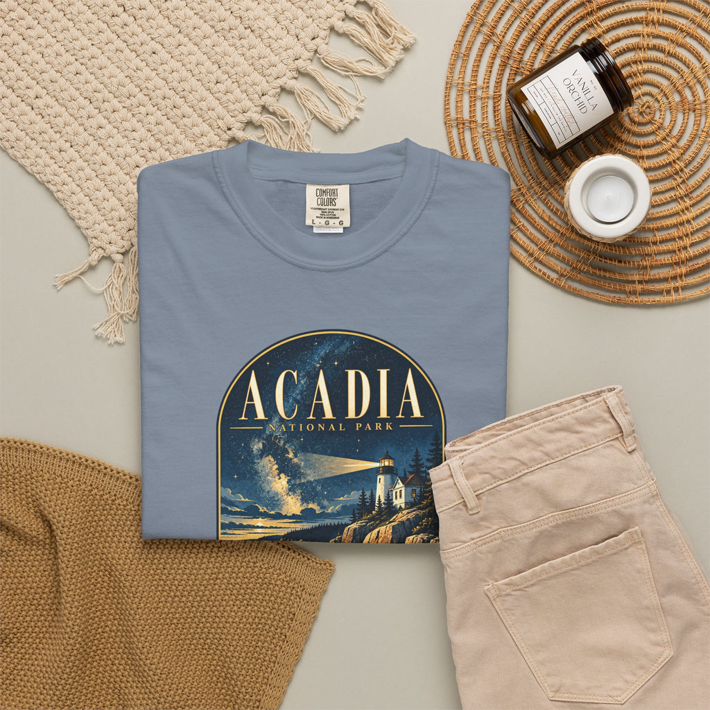 Custom Acadia National Park Lighthouse Night Sky Shirt
