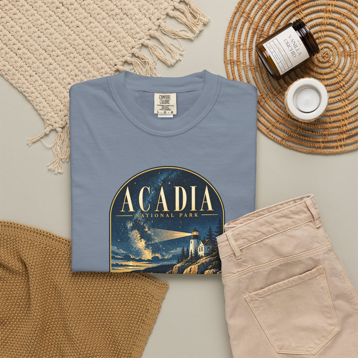 Custom Acadia National Park Lighthouse Night Sky Shirt