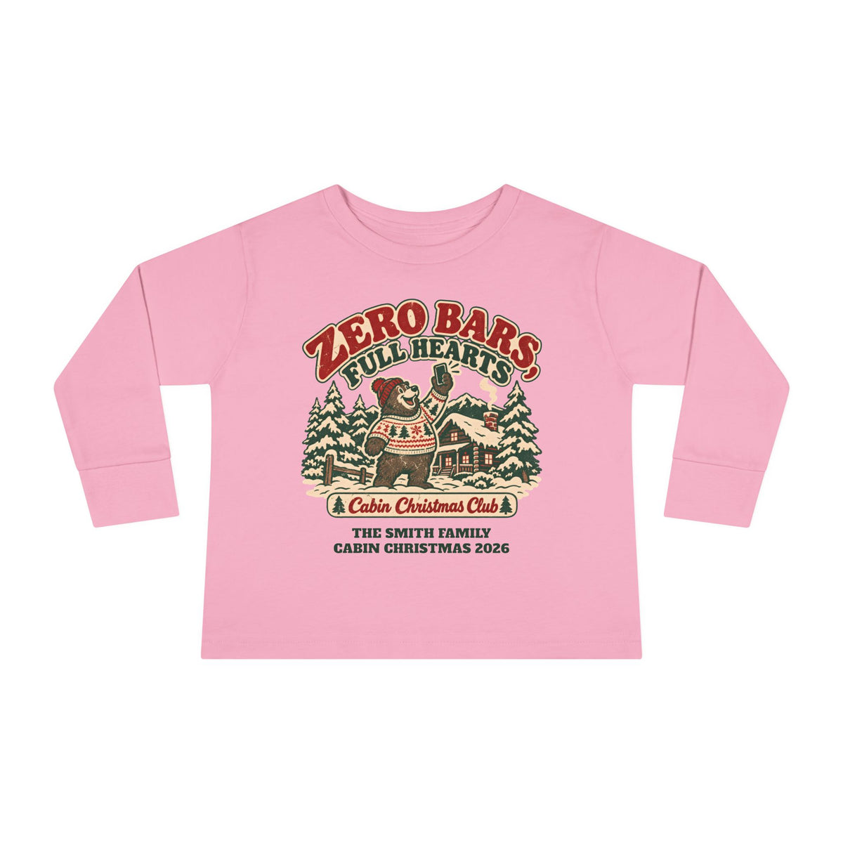 Custom Toddler Zero Bars Full Hearts Cabin Christmas Long Sleeve Shirt