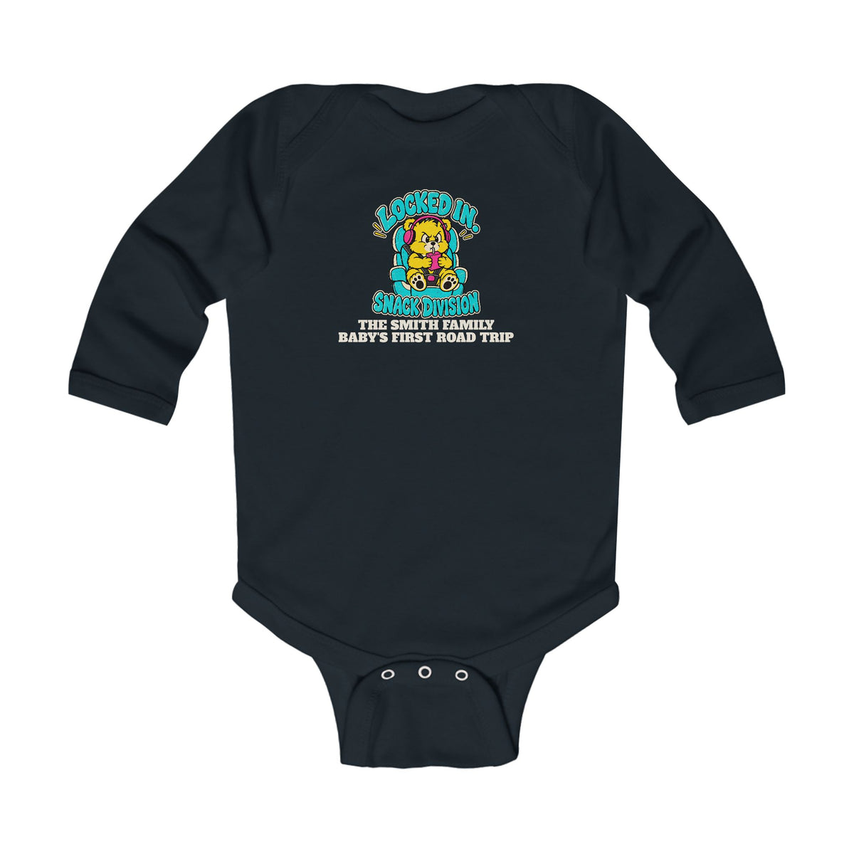Custom Baby Snack Division Road Trip Long Sleeve Onesie