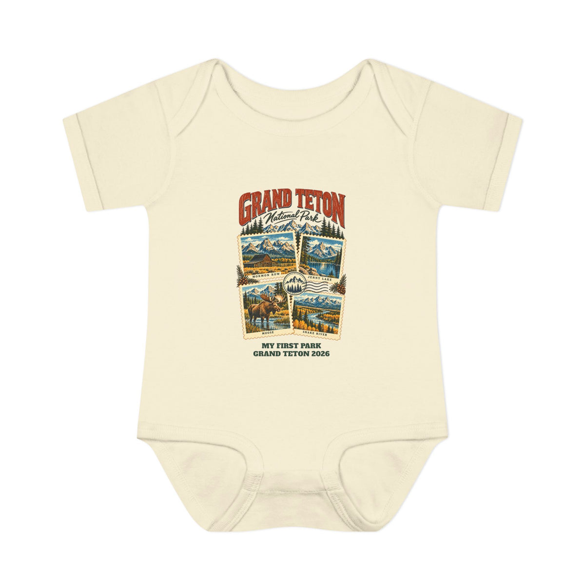 Custom Baby Grand Teton National Park Stamp Collage Onesie