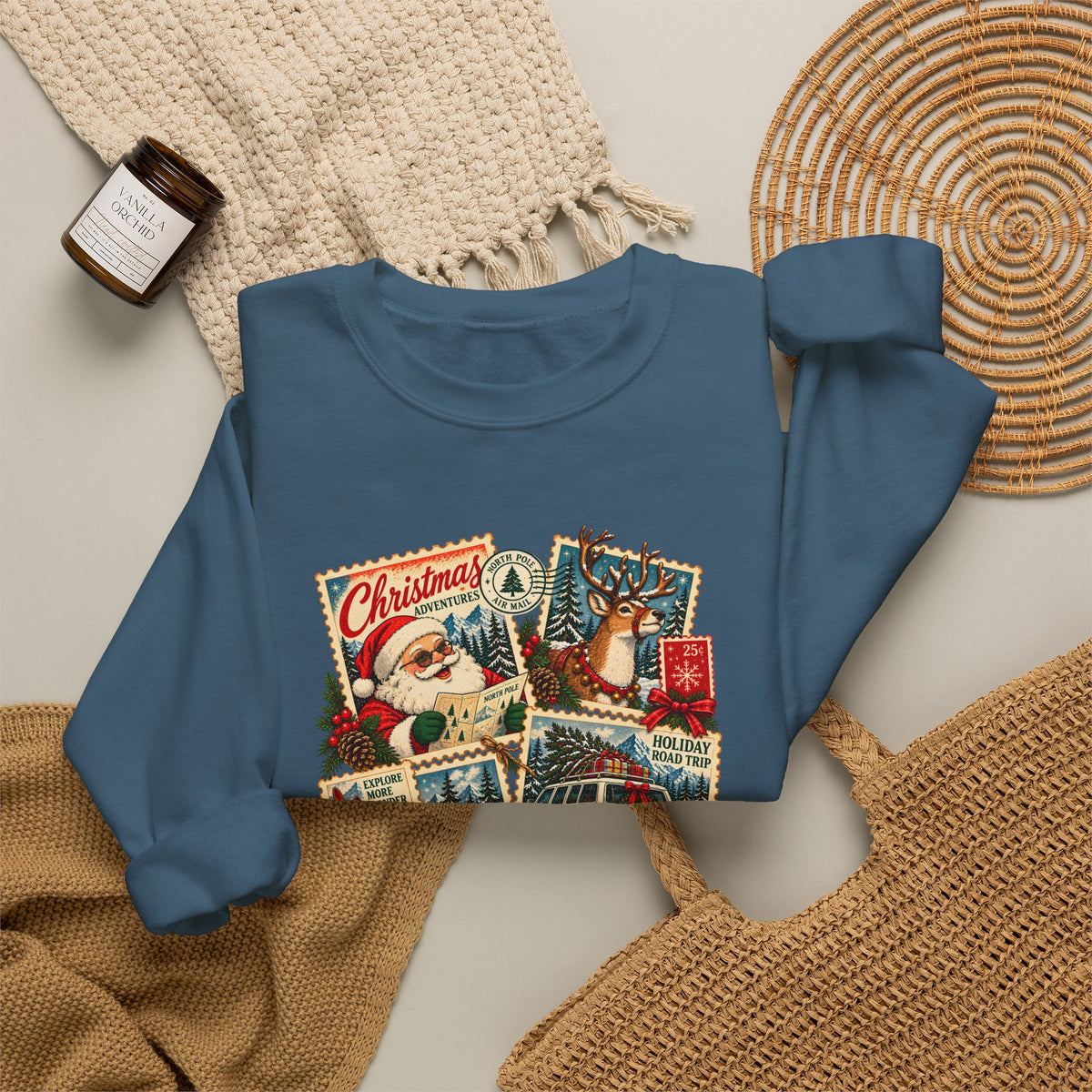 Custom Christmas Adventures Vintage Stamp Sweatshirt