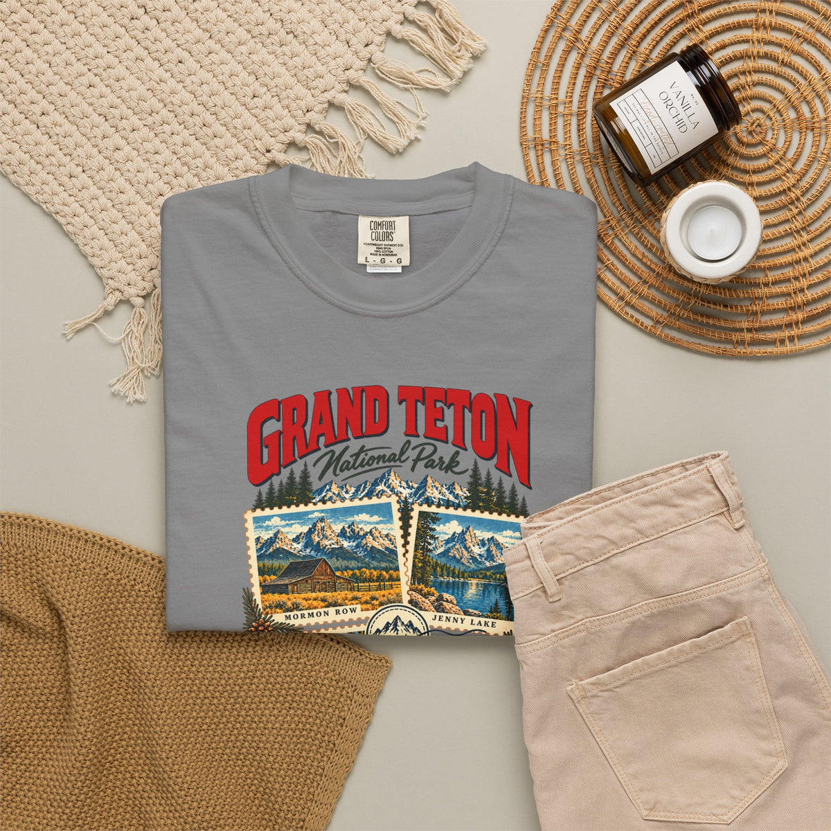 Custom Grand Teton National Park Stamp Collage Shirt