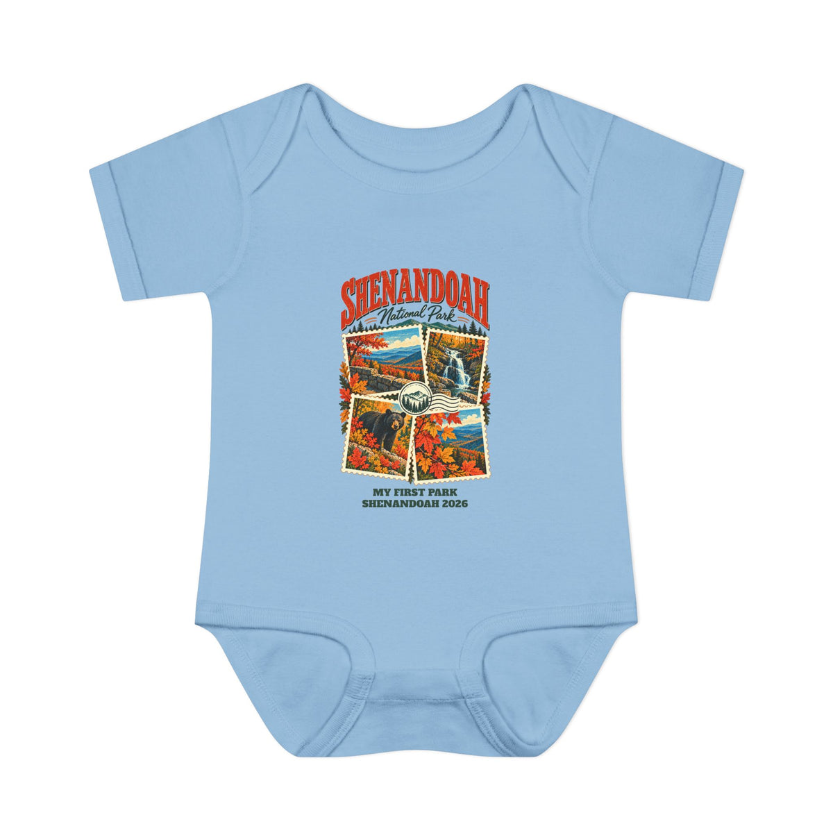 Custom Baby Shenandoah National Park Stamp Collage Onesie