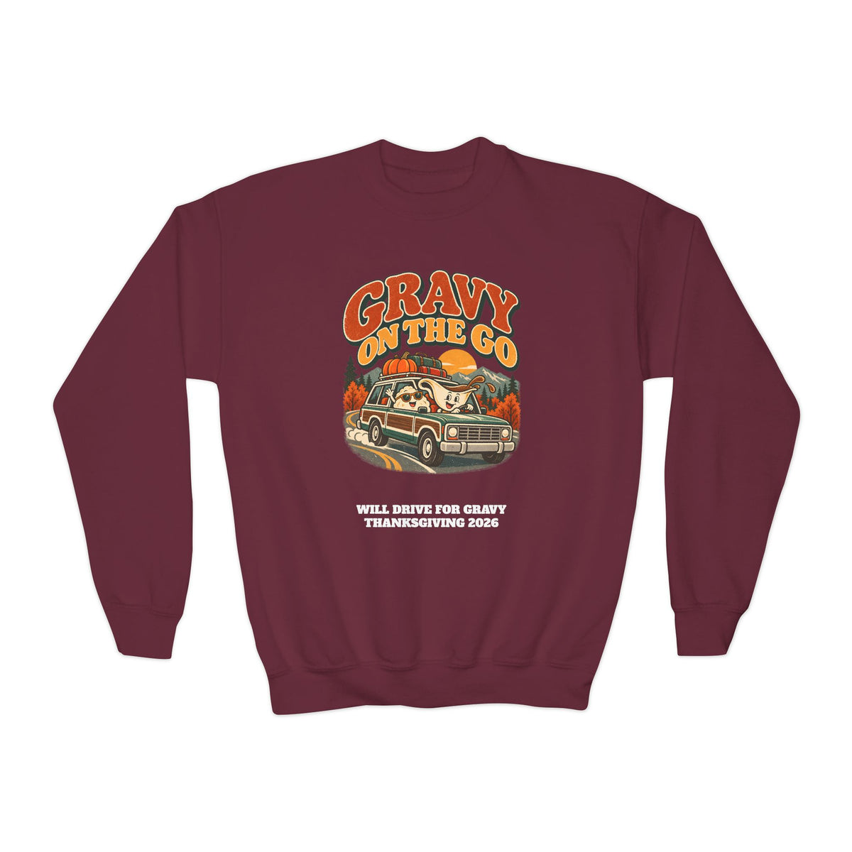 Custom Kids Gravy On The Go Thanksgiving Road Trip Sweatshirt