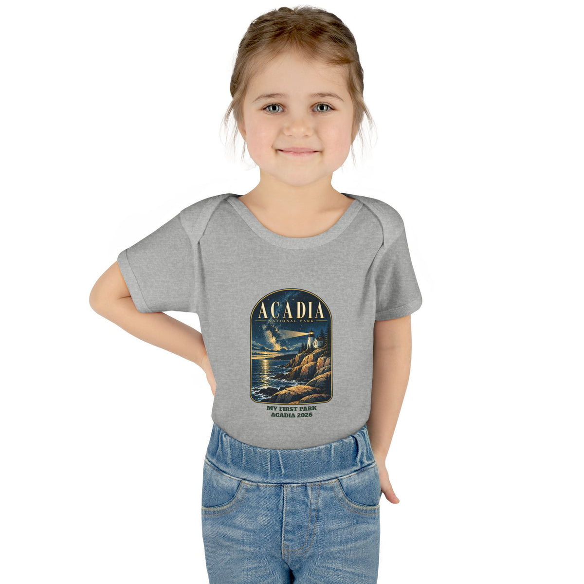 Custom Baby Acadia National Park Lighthouse Night Sky Onesie