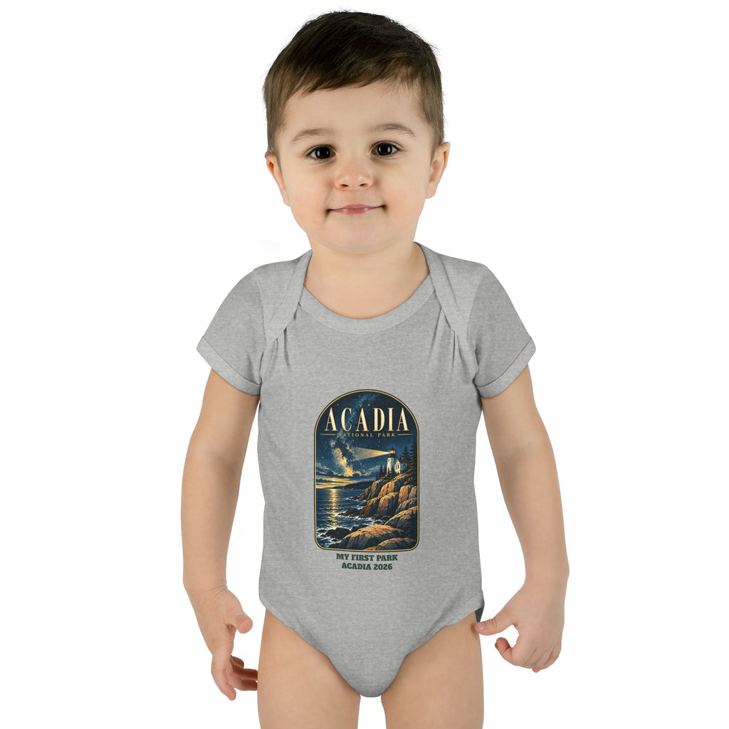 Custom Baby Acadia National Park Lighthouse Night Sky Onesie