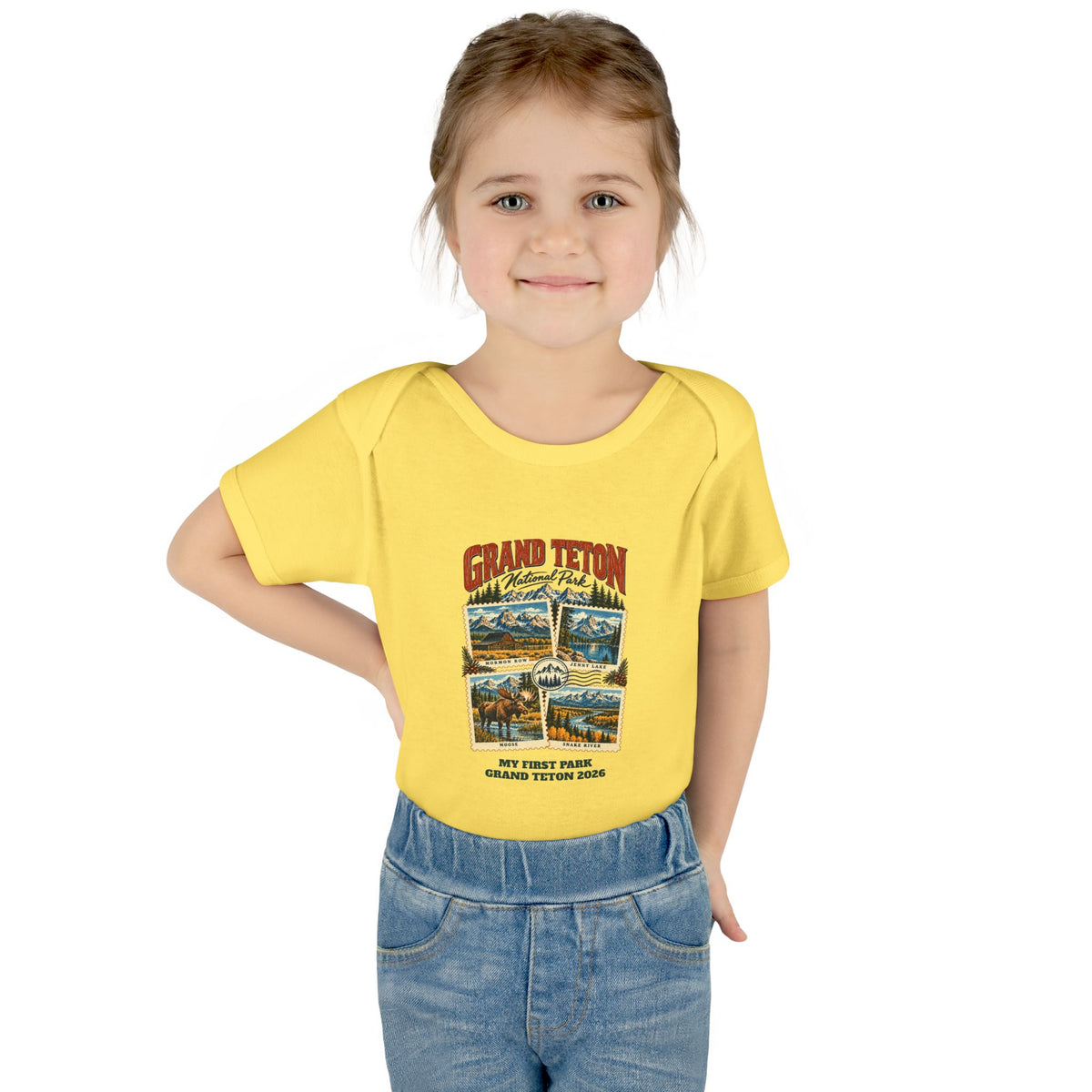 Custom Baby Grand Teton National Park Stamp Collage Onesie