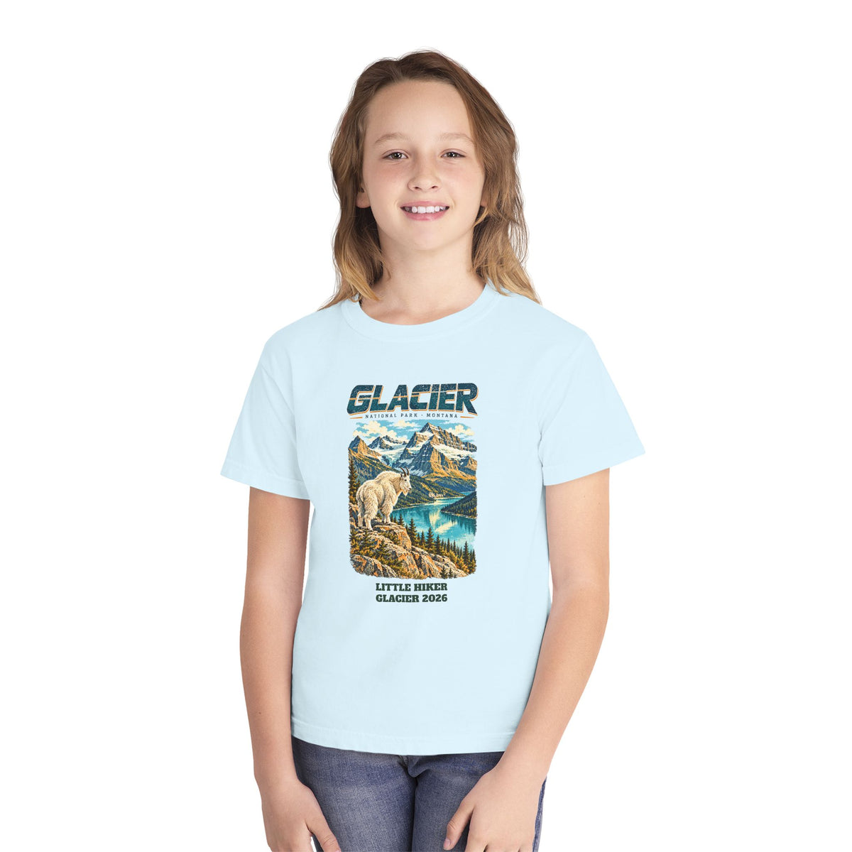 Custom Kids Glacier National Park Vintage Mountain Goat Shirt