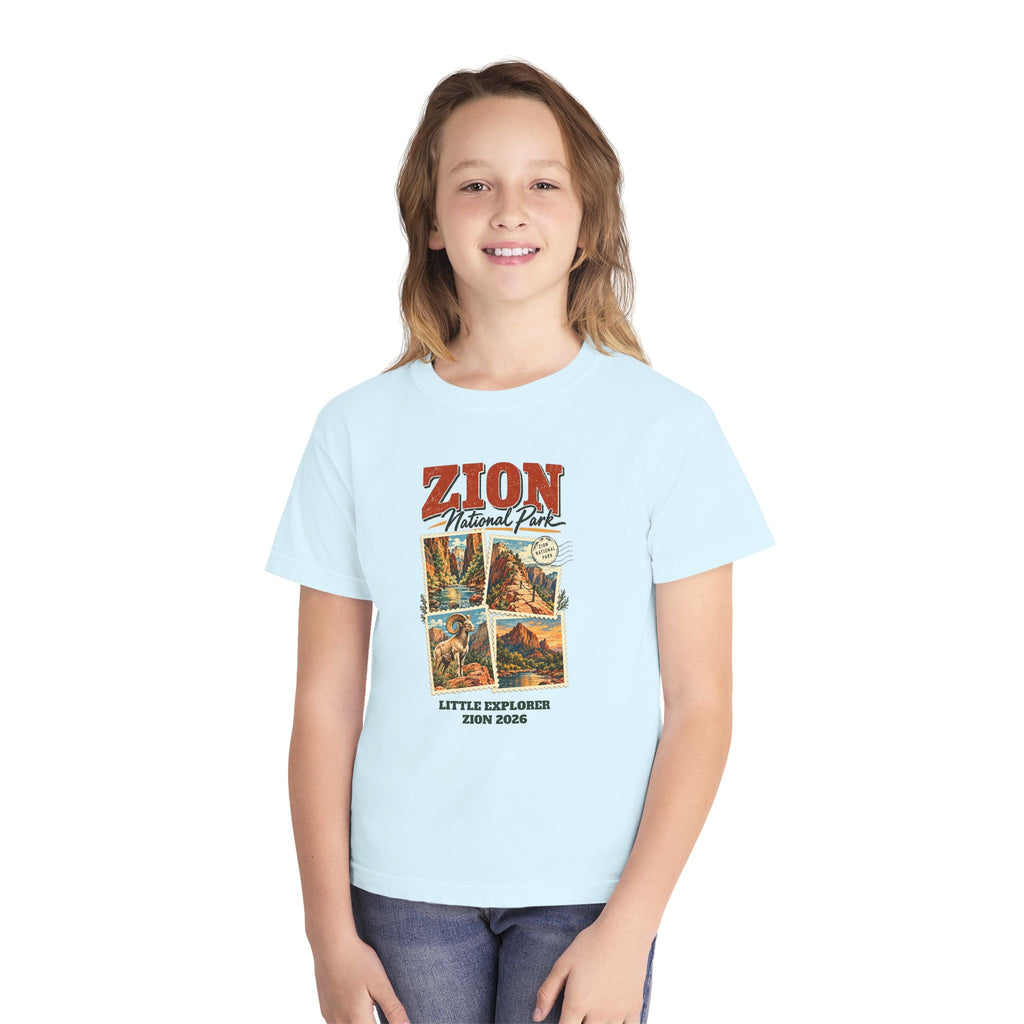 Custom Kids Zion National Park Stamp Collage Shirt