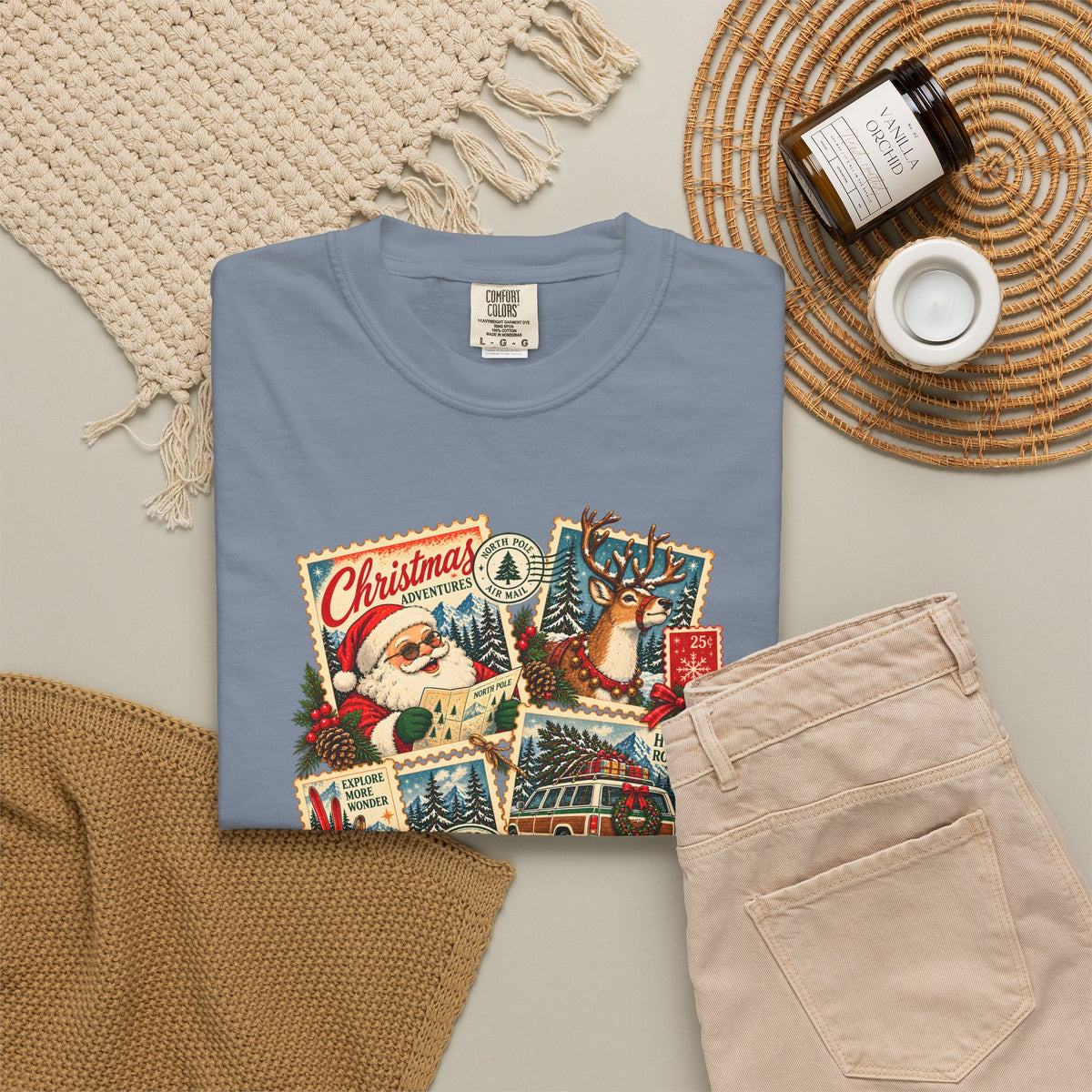 Custom Christmas Adventures Vintage Stamp Shirt