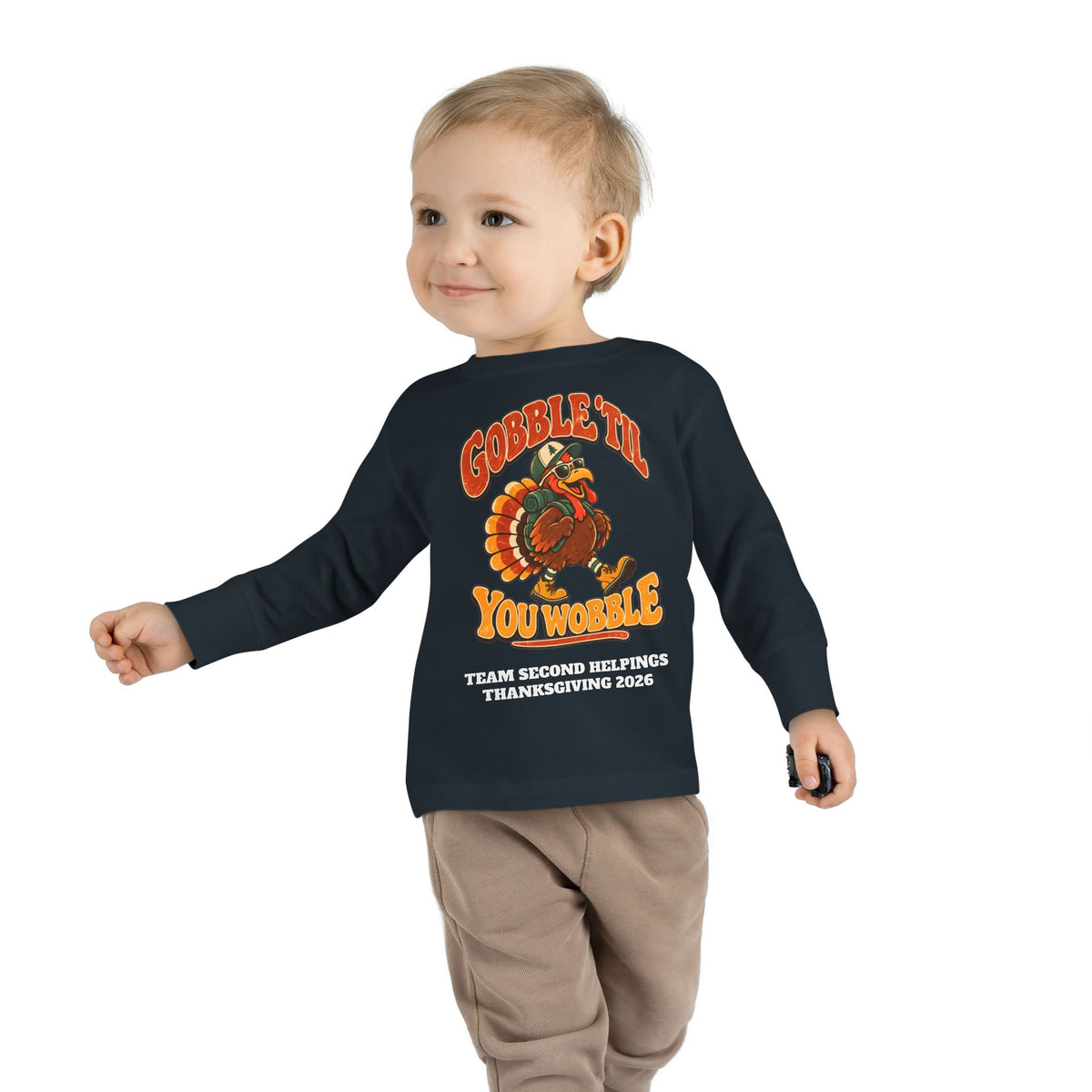 Custom Toddler Gobble 'Til You Wobble Thanksgiving Long Sleeve Shirt