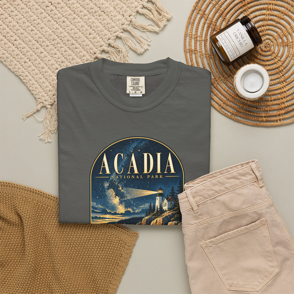 Custom Acadia National Park Lighthouse Night Sky Shirt