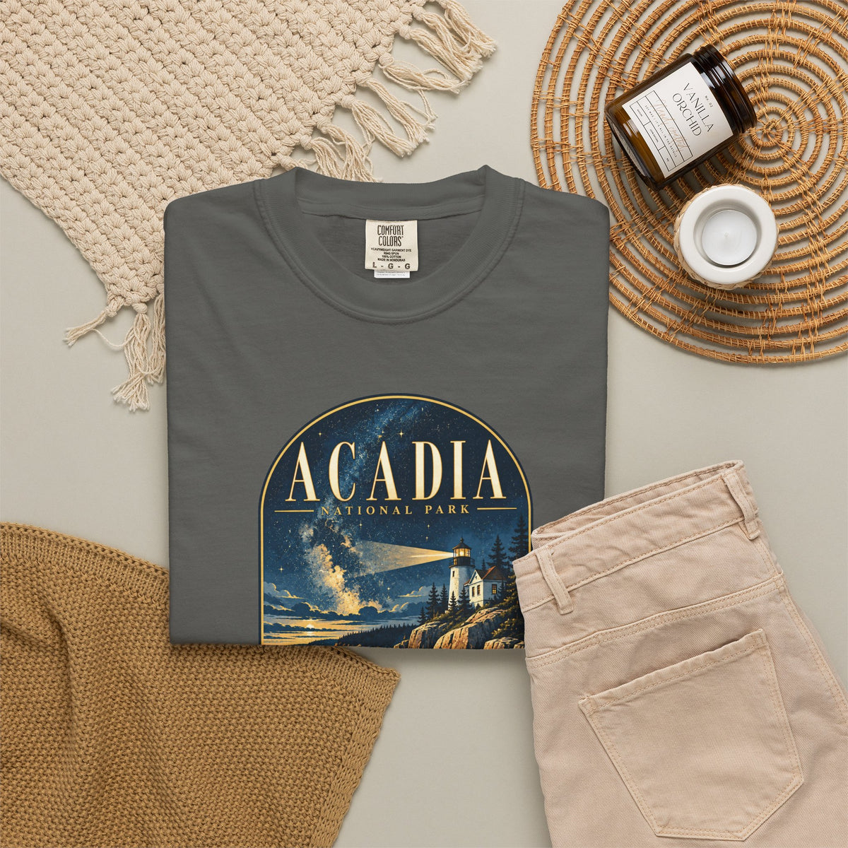 Custom Acadia National Park Lighthouse Night Sky Shirt