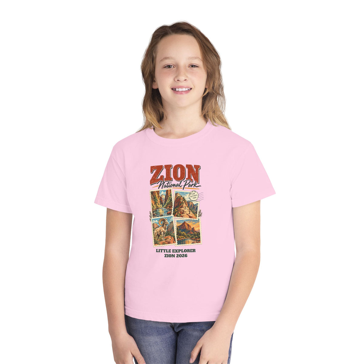 Custom Kids Zion National Park Stamp Collage Shirt