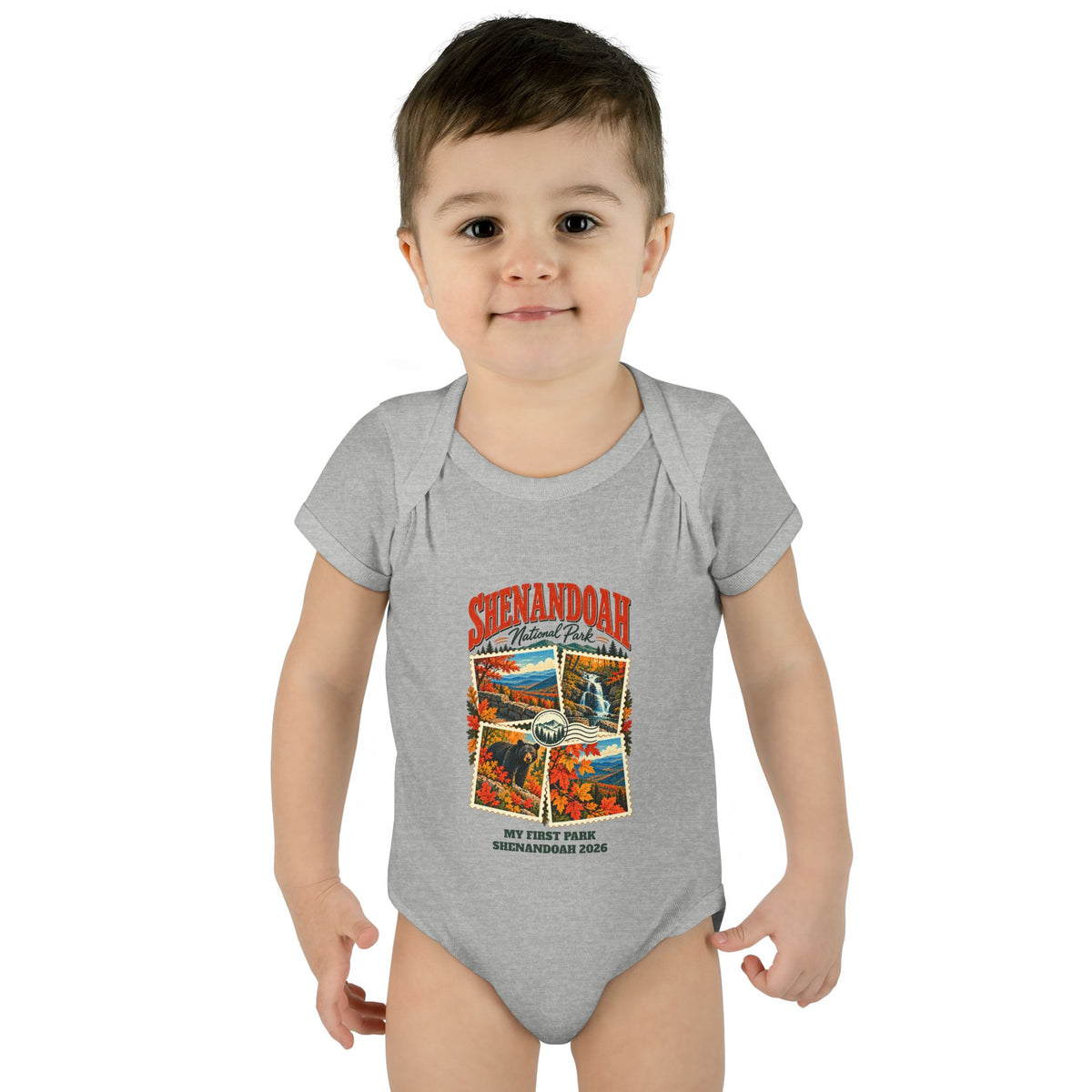 Custom Baby Shenandoah National Park Stamp Collage Onesie