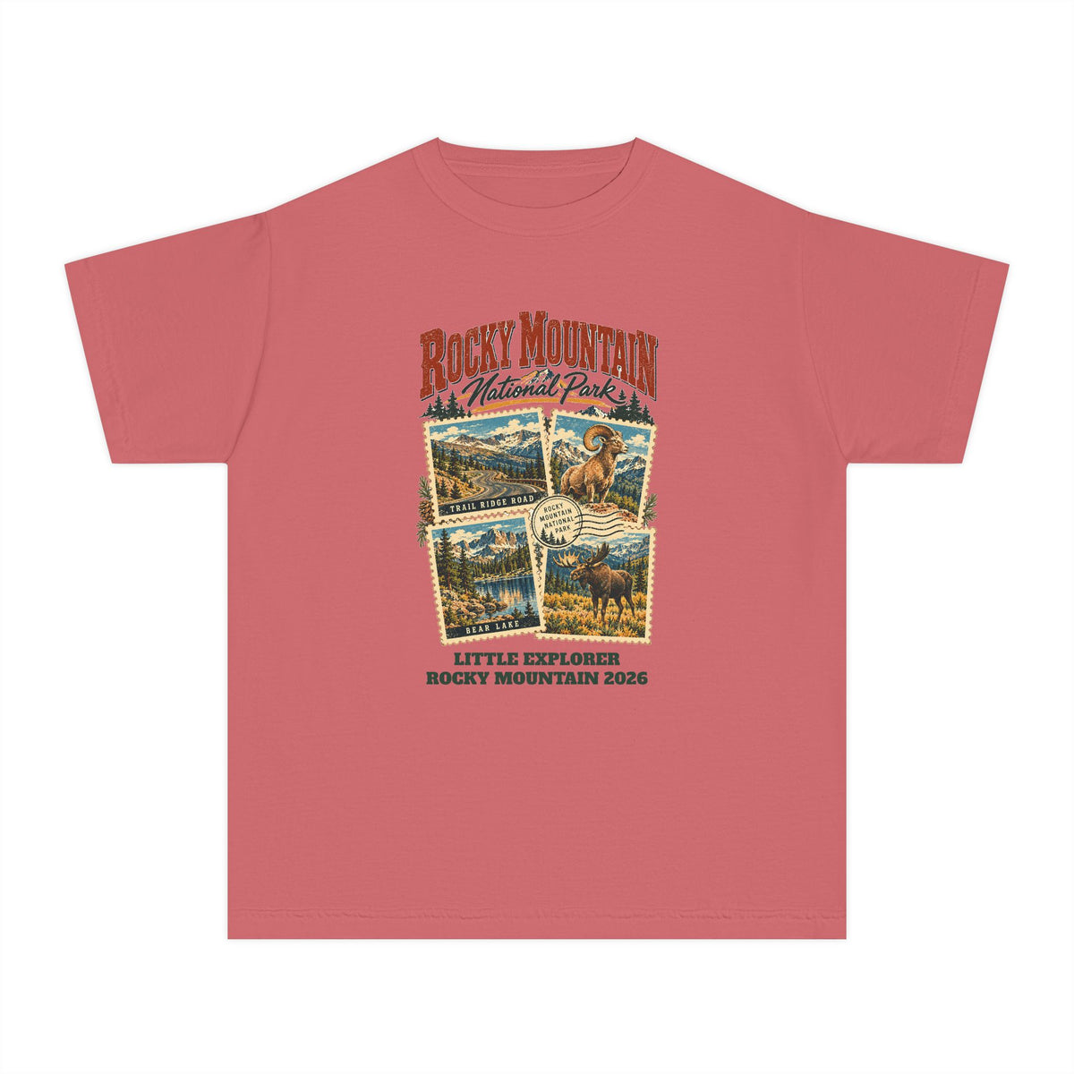 Custom Kids Rocky Mountain National Park Stamp Collage Shirt