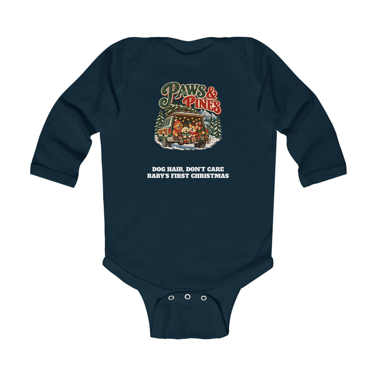 Custom Baby Paws & Pines Christmas Dog Long Sleeve Onesie
