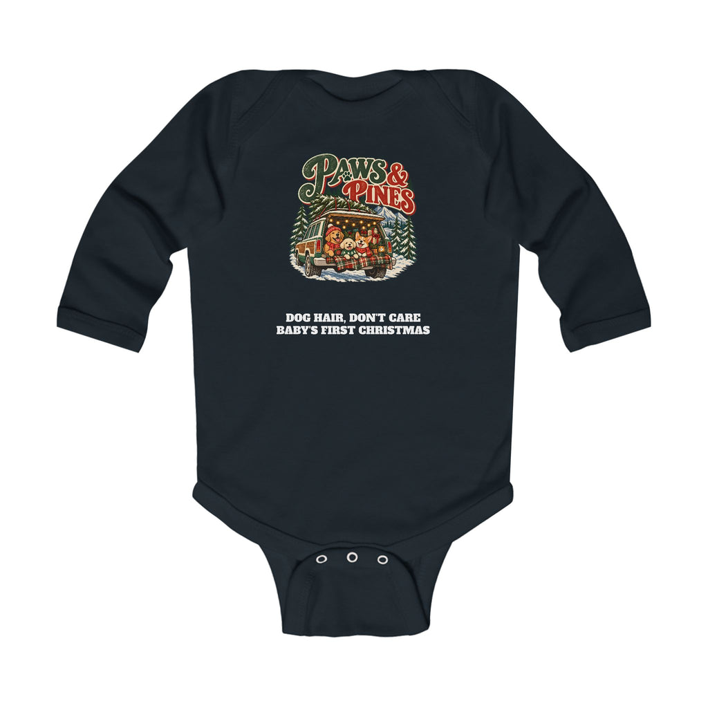 Custom Baby Paws & Pines Christmas Dog Long Sleeve Onesie